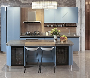 Modern Style Lacquer Stainless Steel Kitchen Design with Kitchen Island.