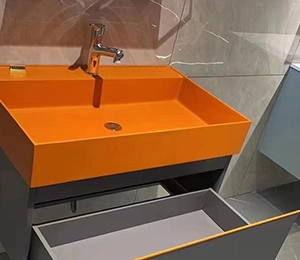 Custom Bathroom Vanity with Stainless Steel Cupboard.